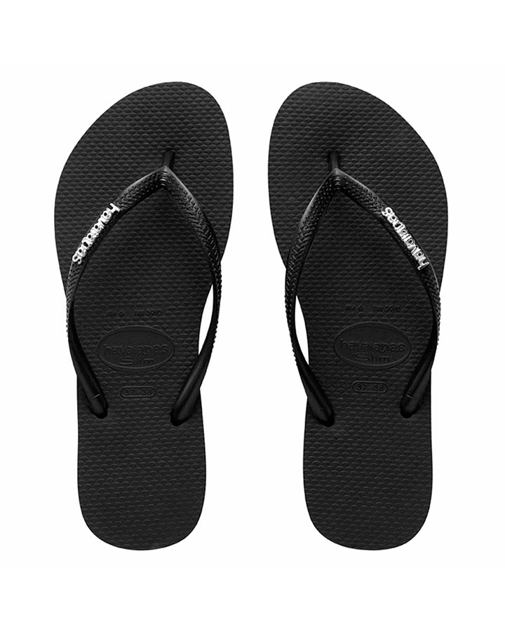 HAVAIANAS SLIM METAL LOGO BLACK SILVER Offshore Surf Mitcham